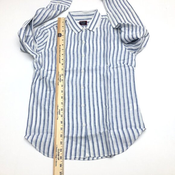 New UNTUCKit Women's Linen Shirt Whelen Blue & White Stripe Button Up size 4 - Picture 5 of 9